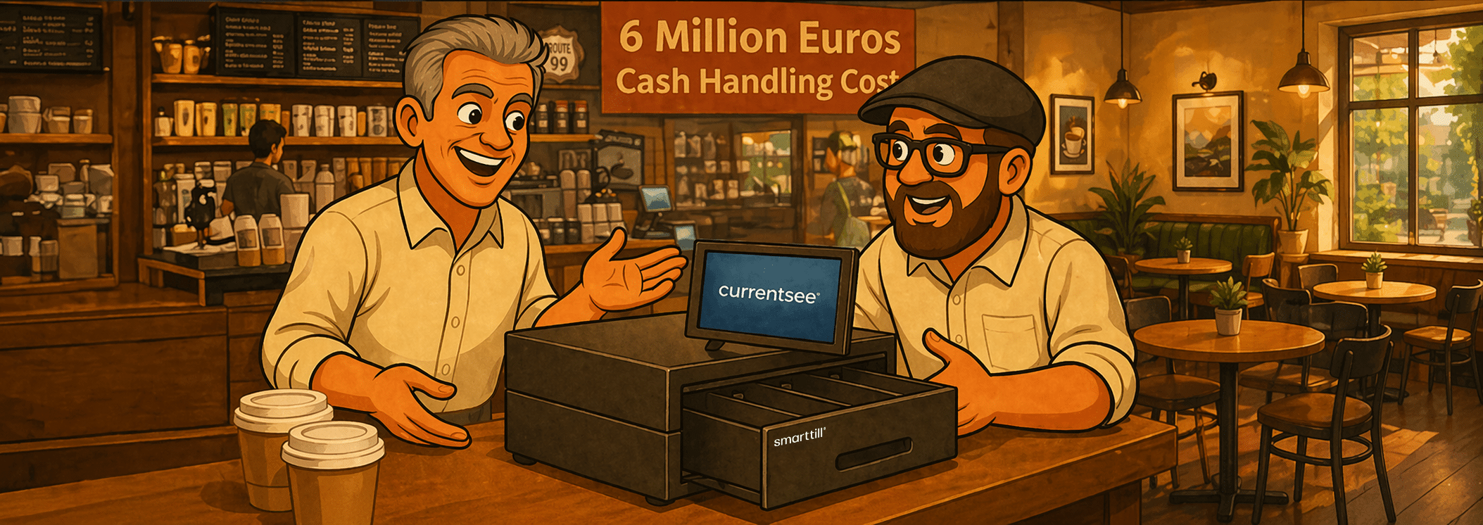 retail cash management story in a busy coffee shop